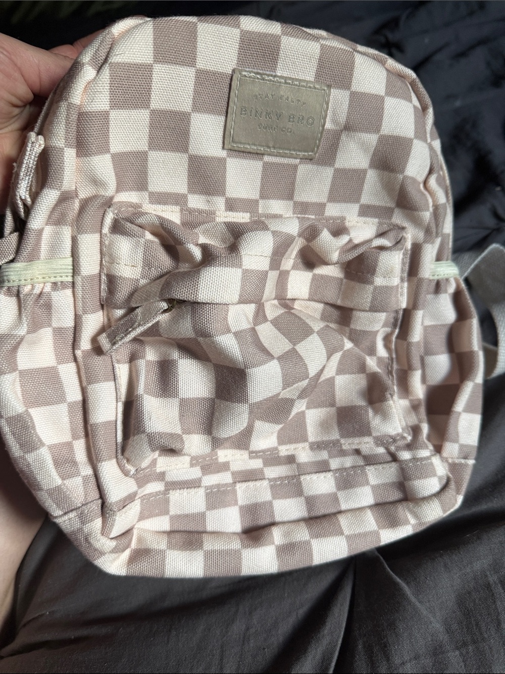Binky Bro Toddler Cream Checkered Canvas Backpack - Picture 2 of 6